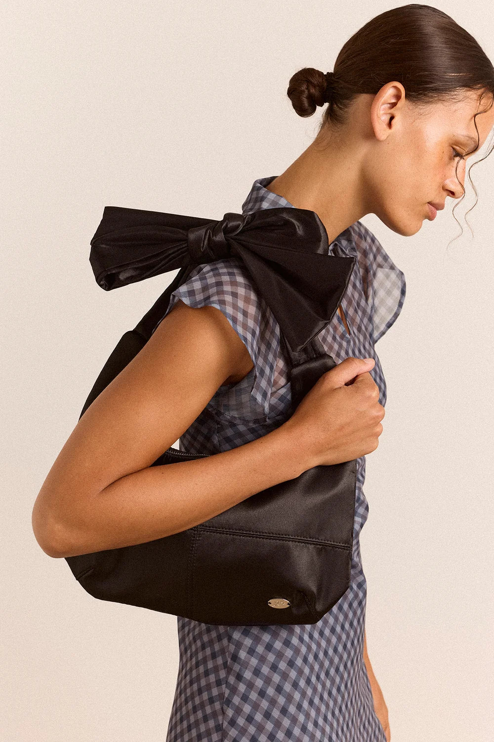 Damson Madder Roo Bow Tie Bag // Black Satin