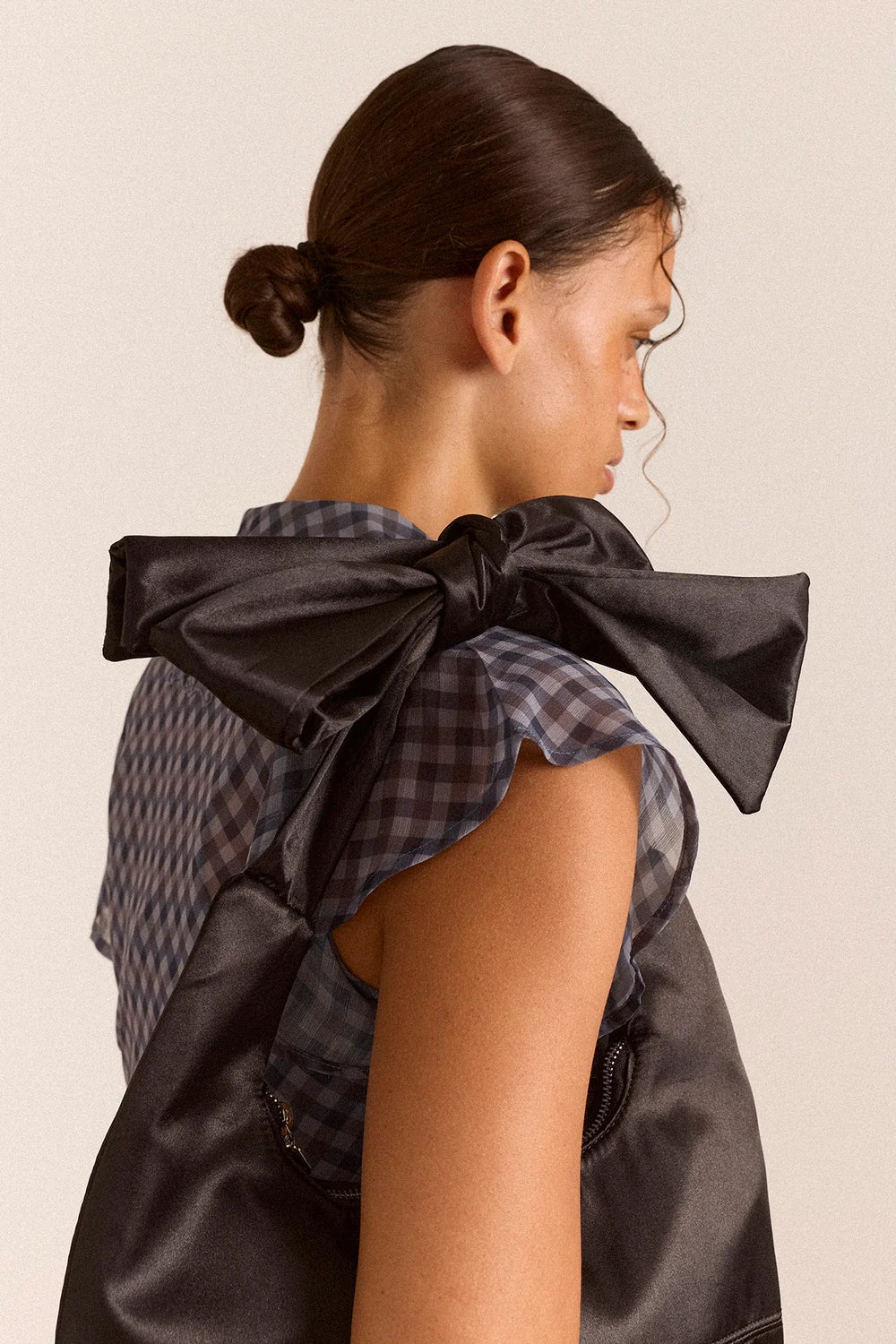 Damson Madder Roo Bow Tie Bag // Black Satin