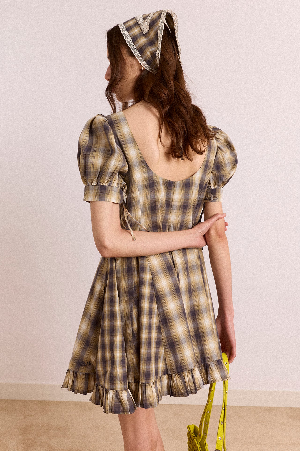 Damson Madder Sabina Godet Mini Dress // Cardamon Check