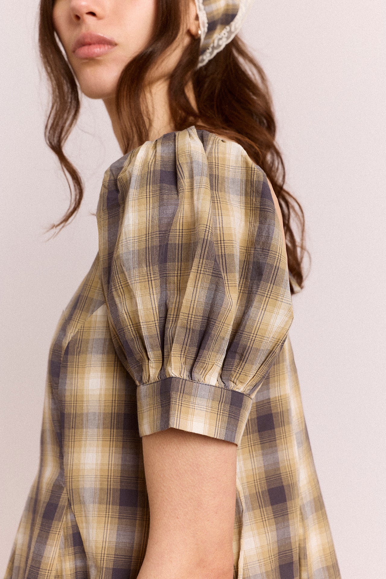 Damson Madder Sabina Godet Mini Dress // Cardamon Check