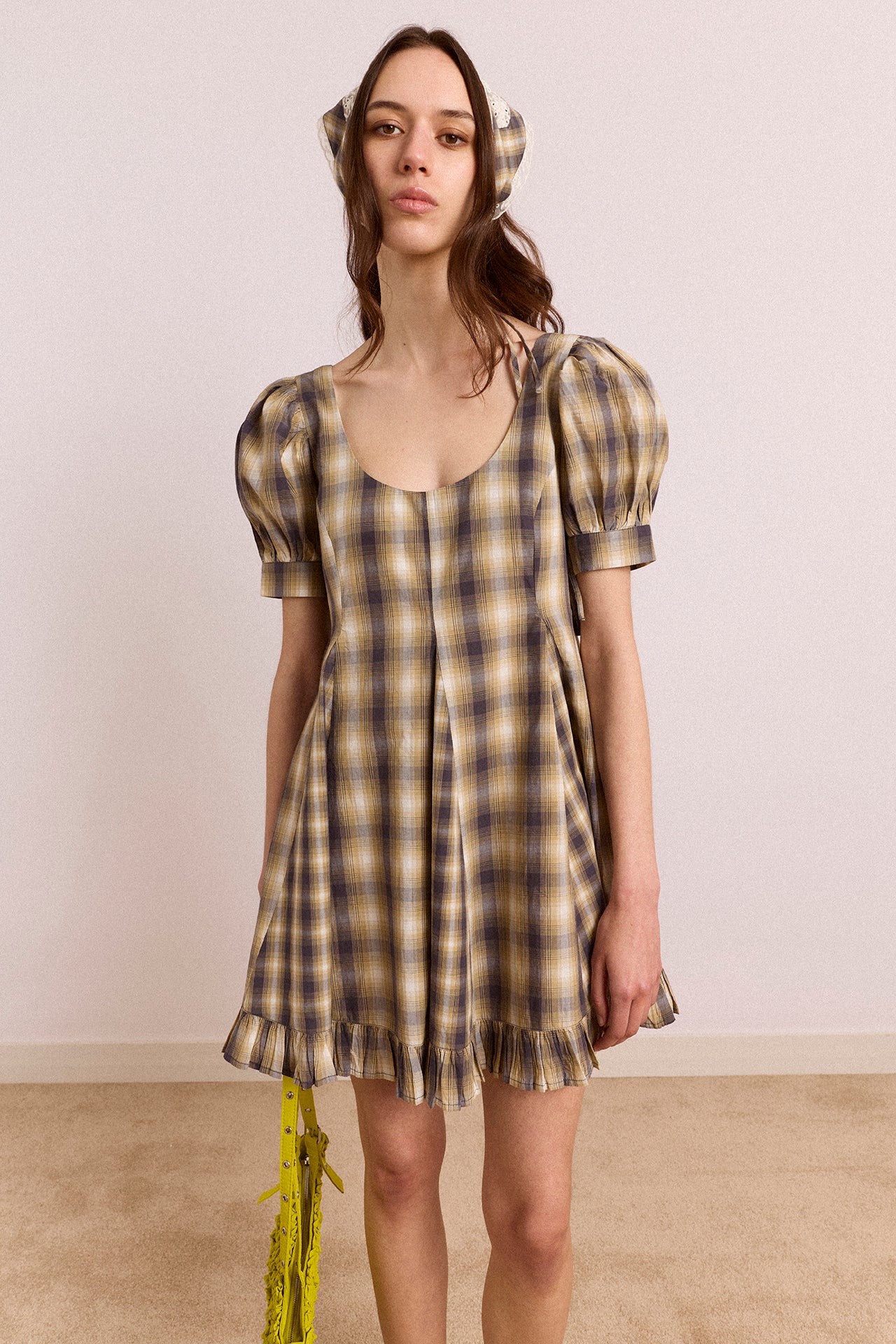 Damson Madder Sabina Godet Mini Dress // Cardamon Check