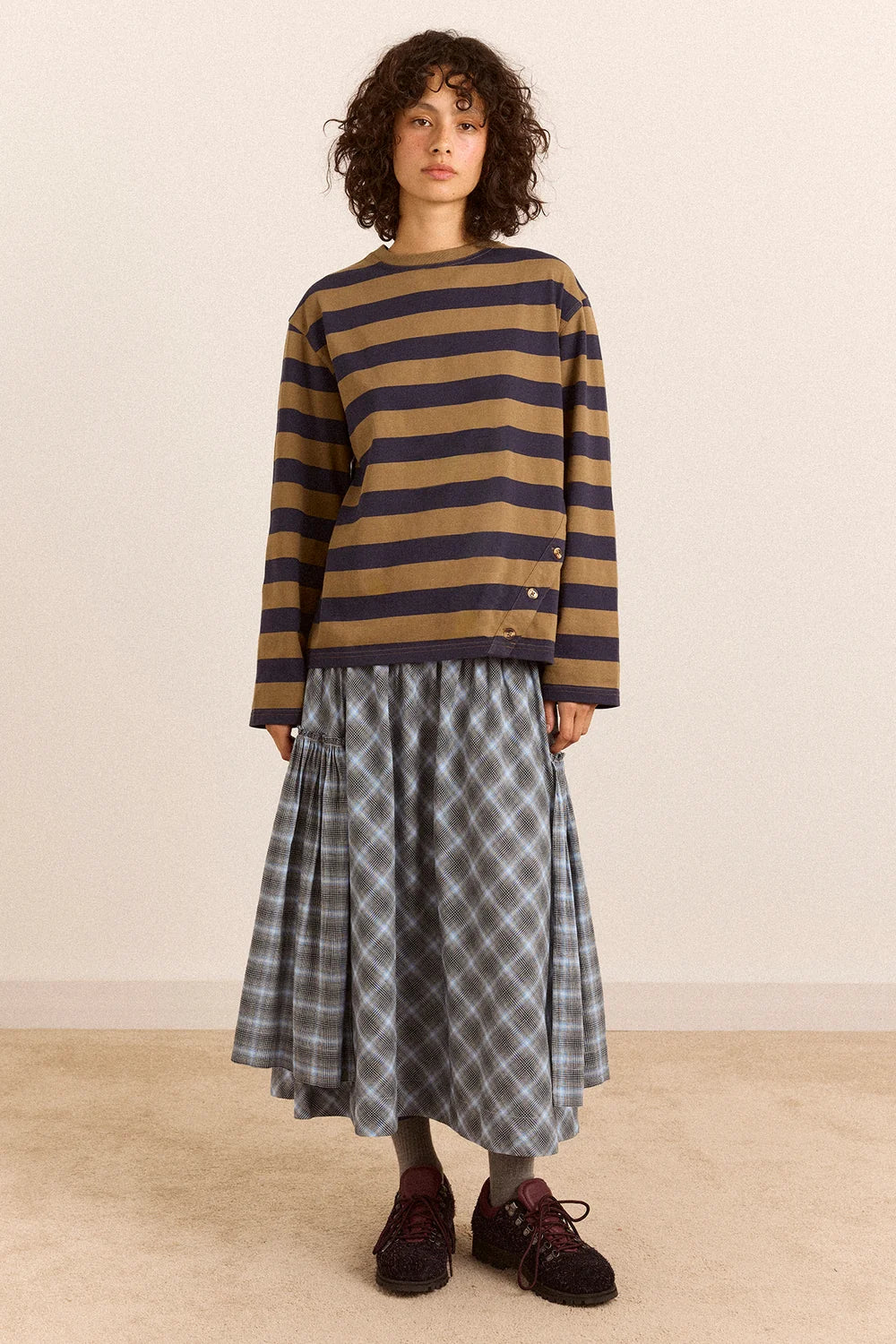 Damson Madder Scottie L/S Tee // Olive Stripe