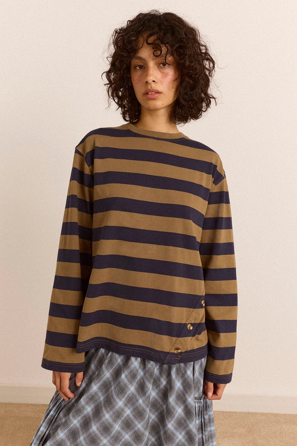 Damson Madder Scottie L/S Tee // Olive Stripe