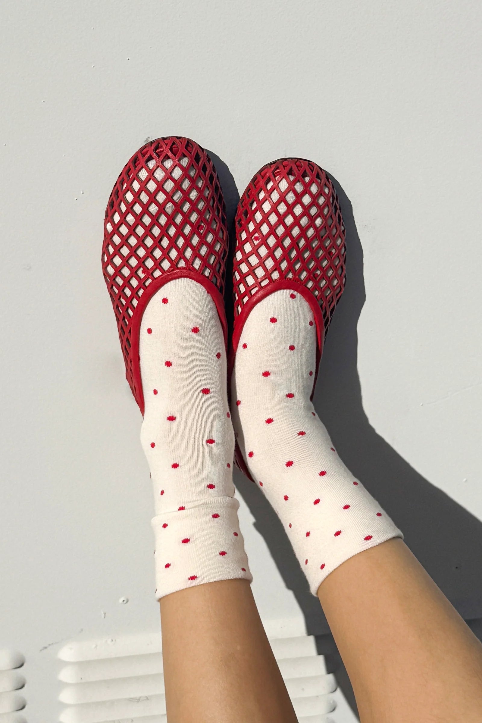 Le Bon Shoppe Sneaker Socks Polka Dot // Cream, Red