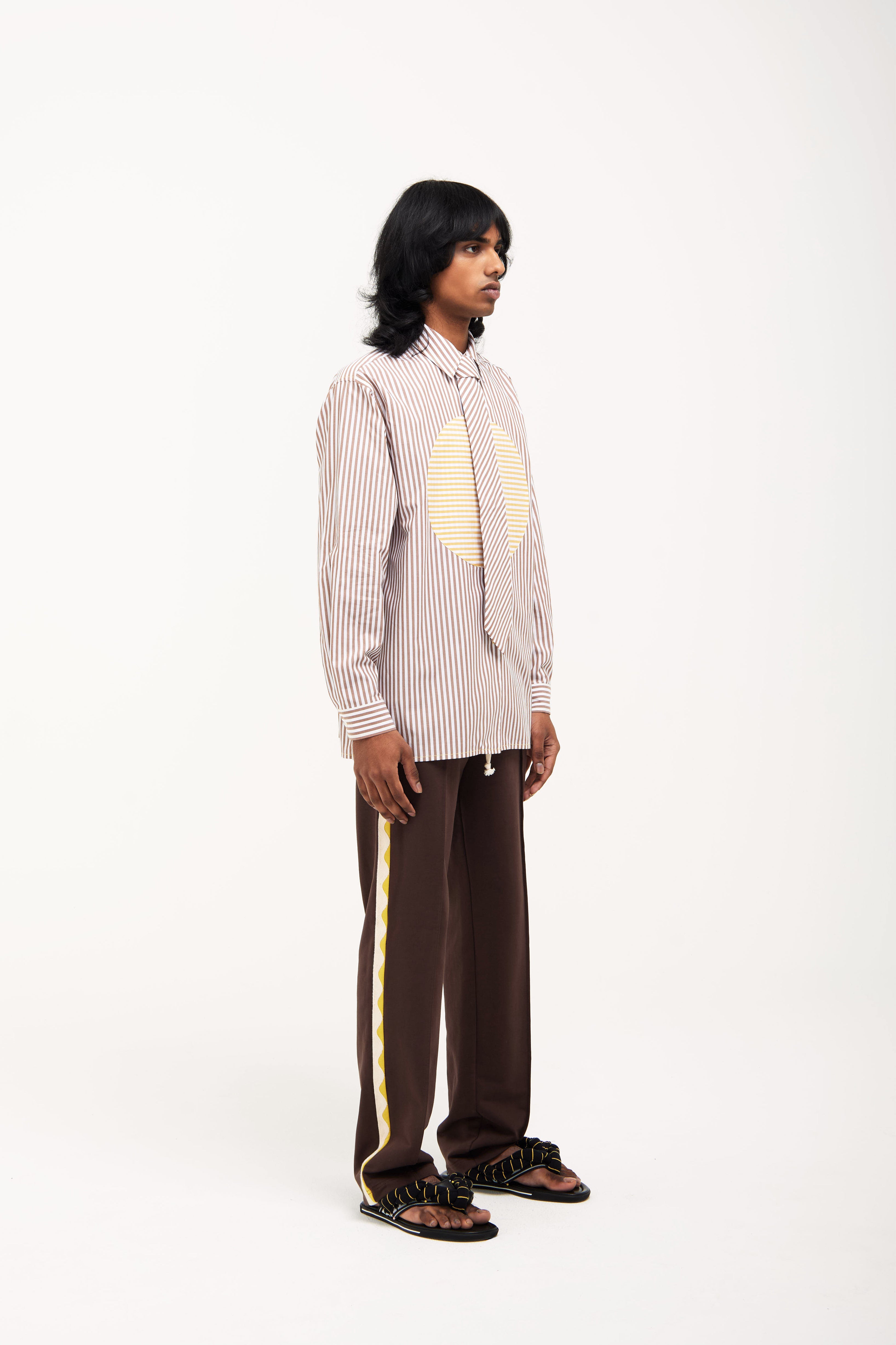 Verner Sun Shirt with Tie // Brown with Yellow