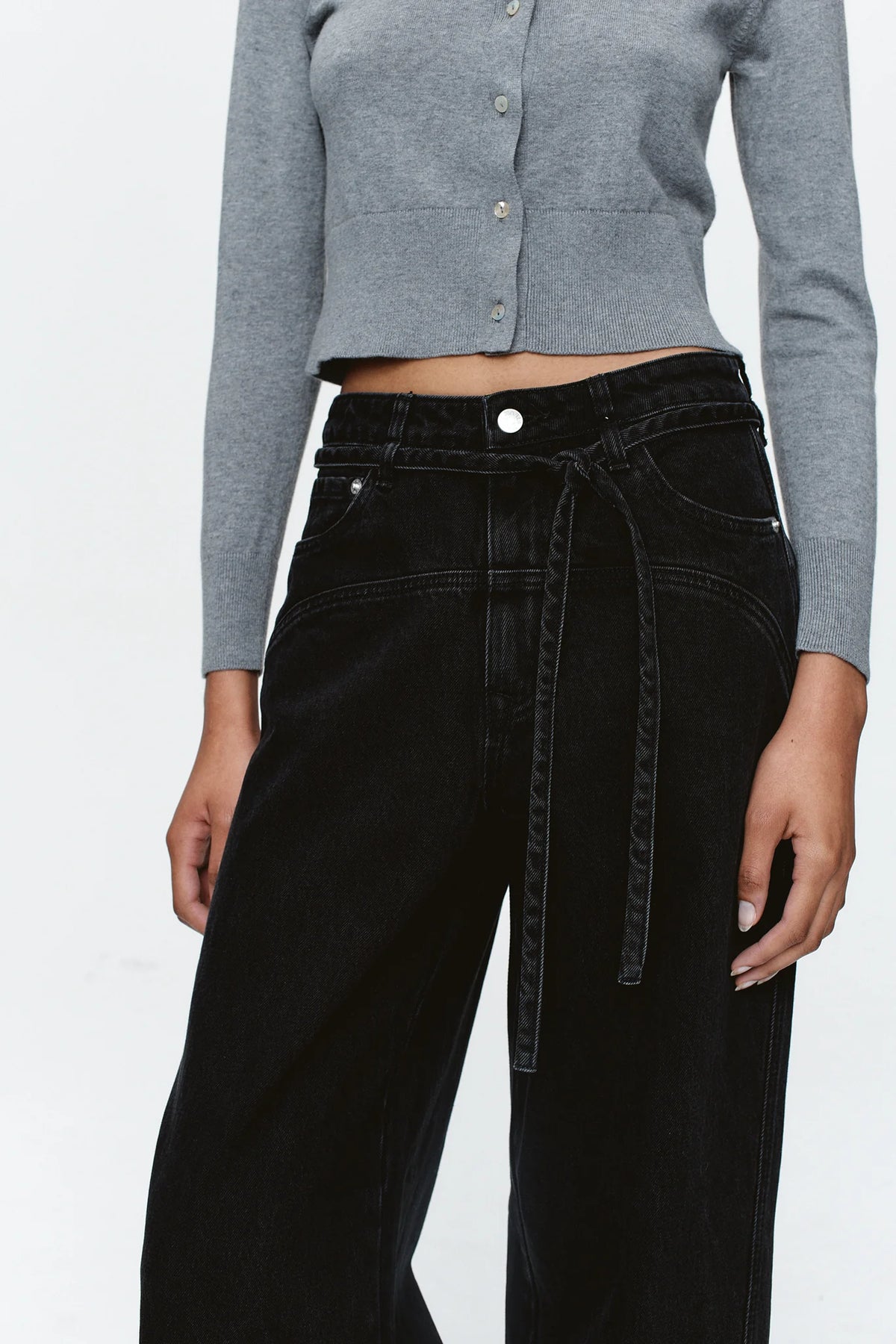 Marle Tie Curve Seam Jean // Black