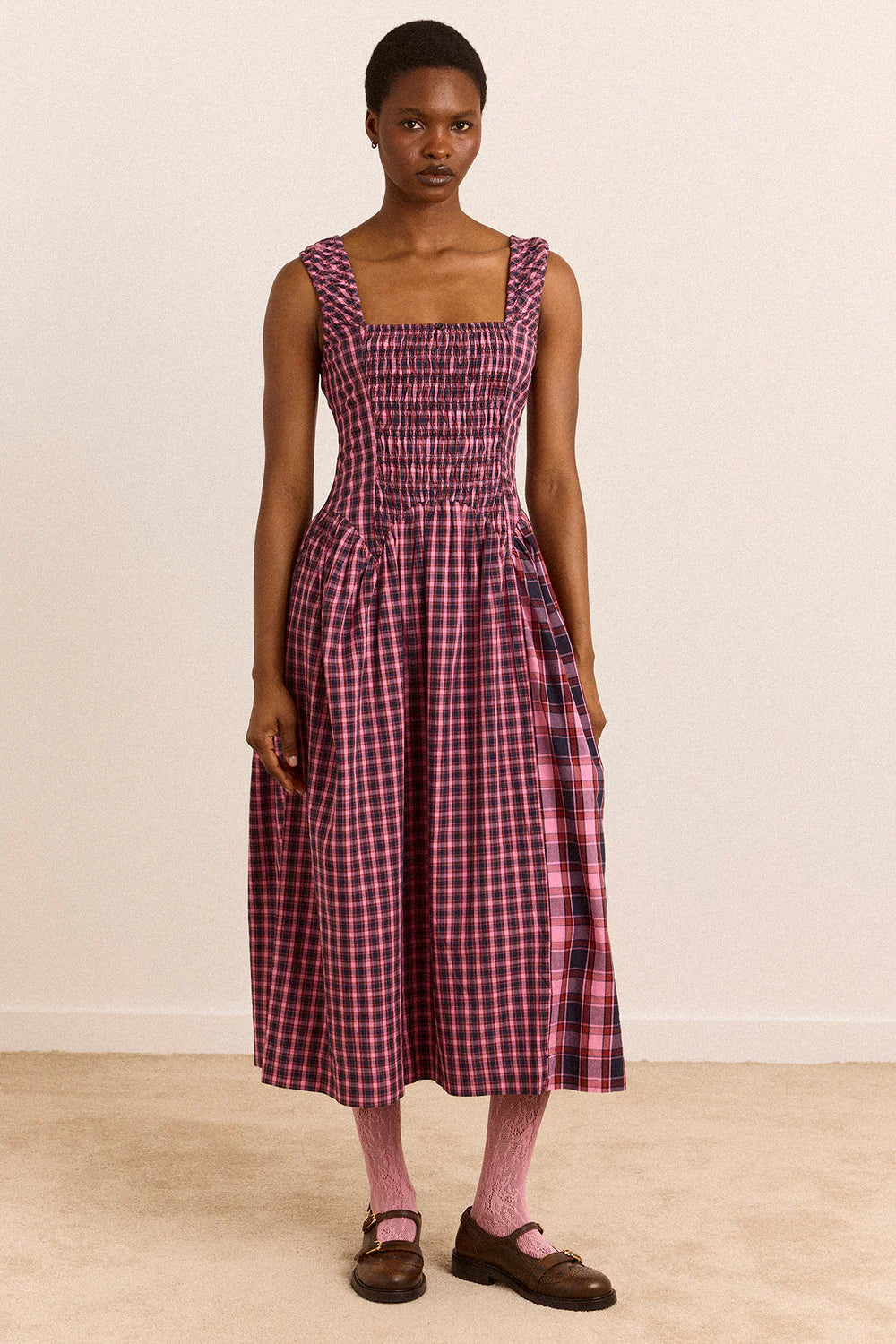 Damson Madder Molly Midi Dress // Magenta Check