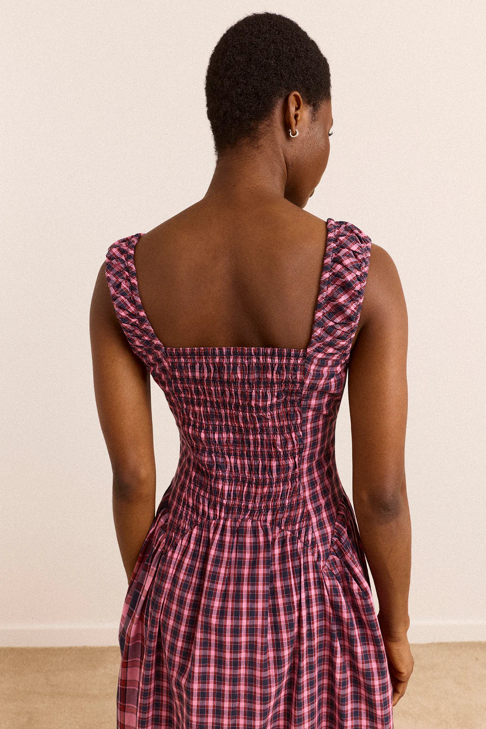Damson Madder Molly Midi Dress // Magenta Check