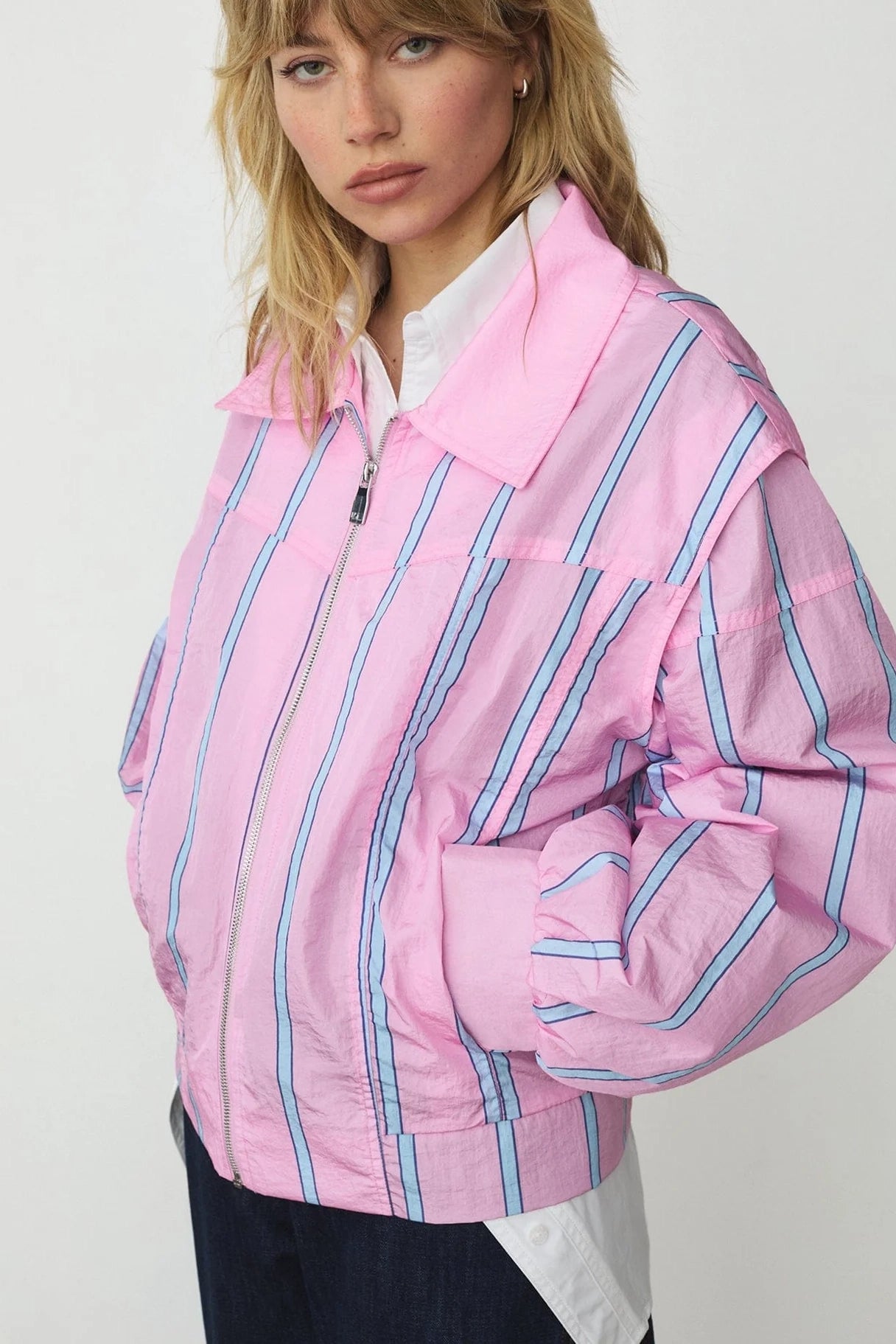 Laagam Watson Striped Bomber Jacket // Pink