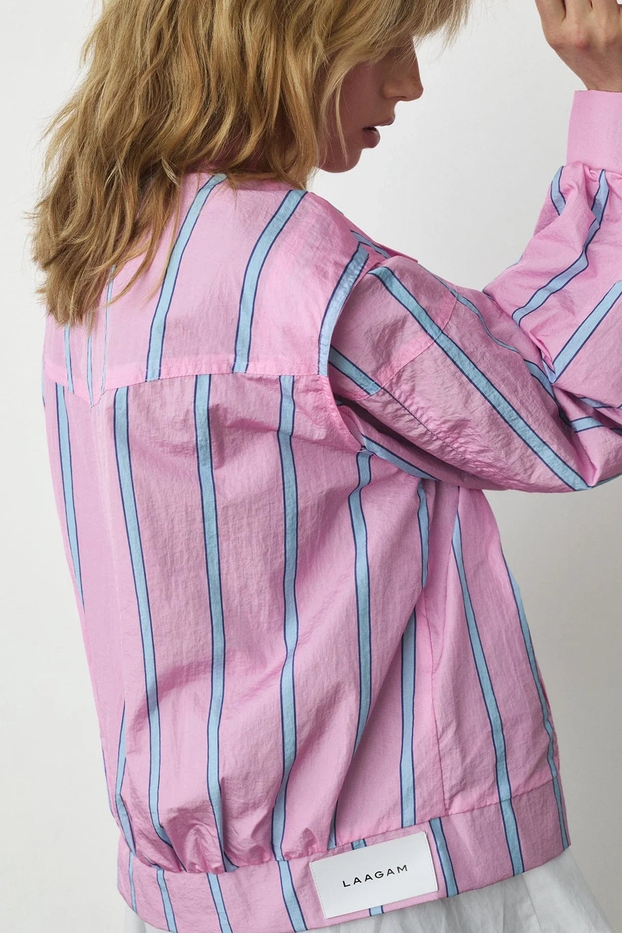 Laagam Watson Striped Bomber Jacket // Pink