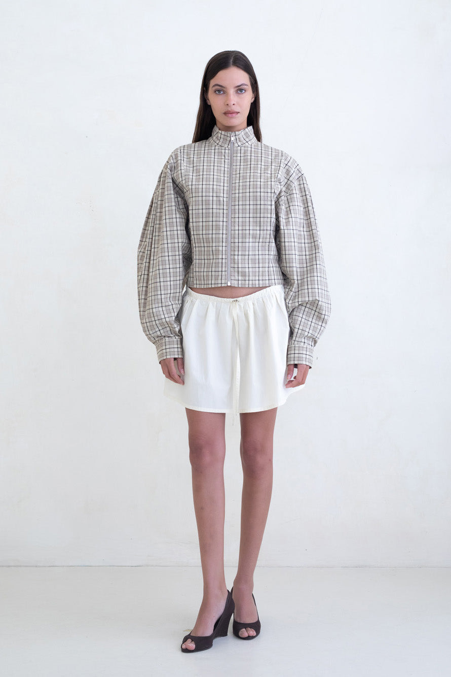 Belle Anna Globo Jacket // Brown Plaid