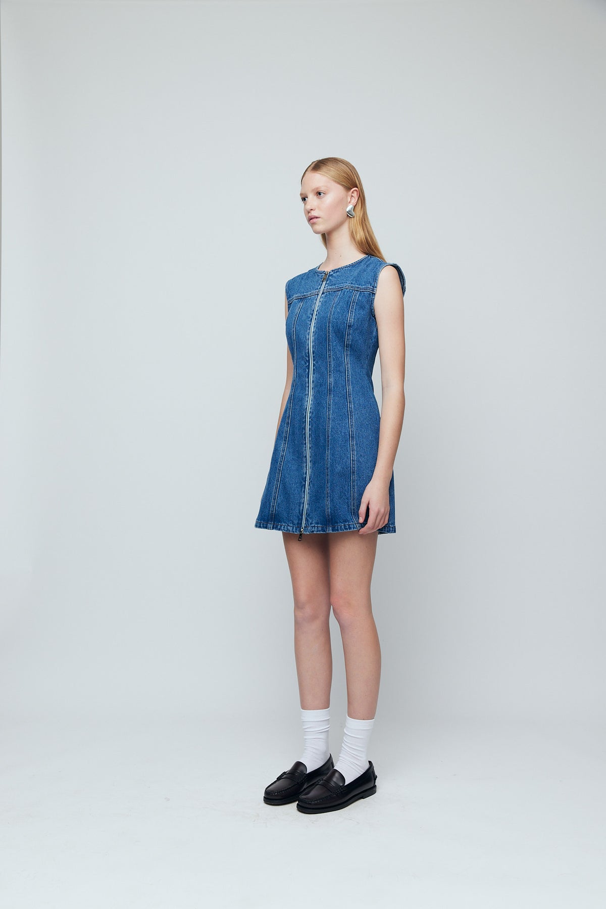 Wynn Hamlyn Denim Panel Sleeveless Mini Dress // Indigo