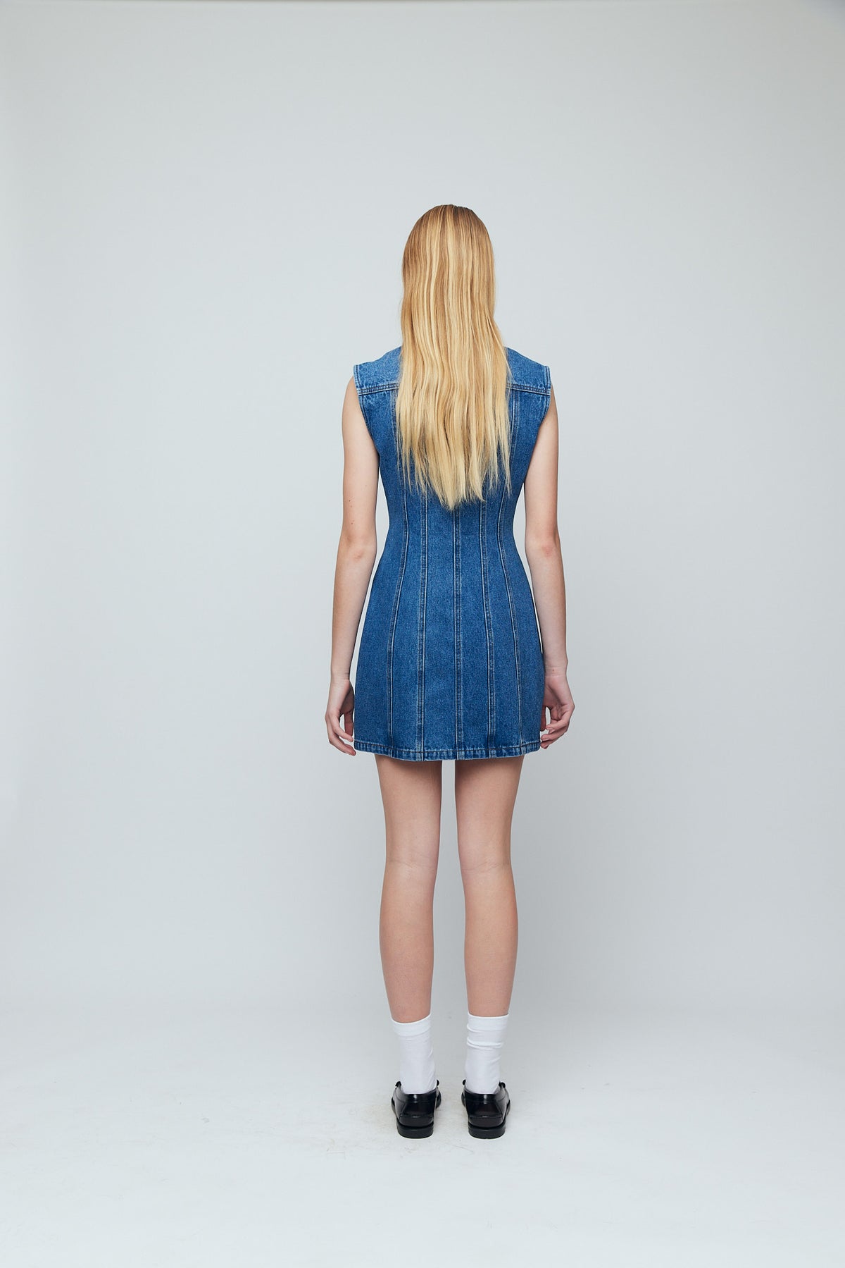 Wynn Hamlyn Denim Panel Sleeveless Mini Dress // Indigo
