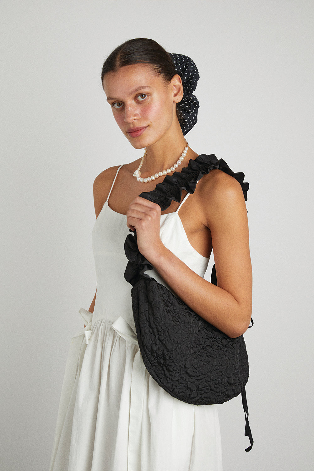 Damson Madder Embroidered Rose Kidney Bag // Black