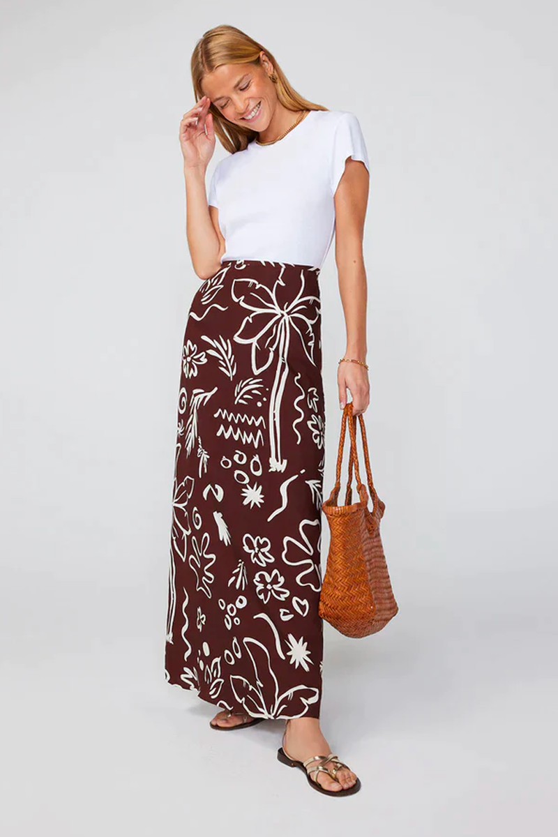 Kitri Mali Coco Palm Print Midi Skirt