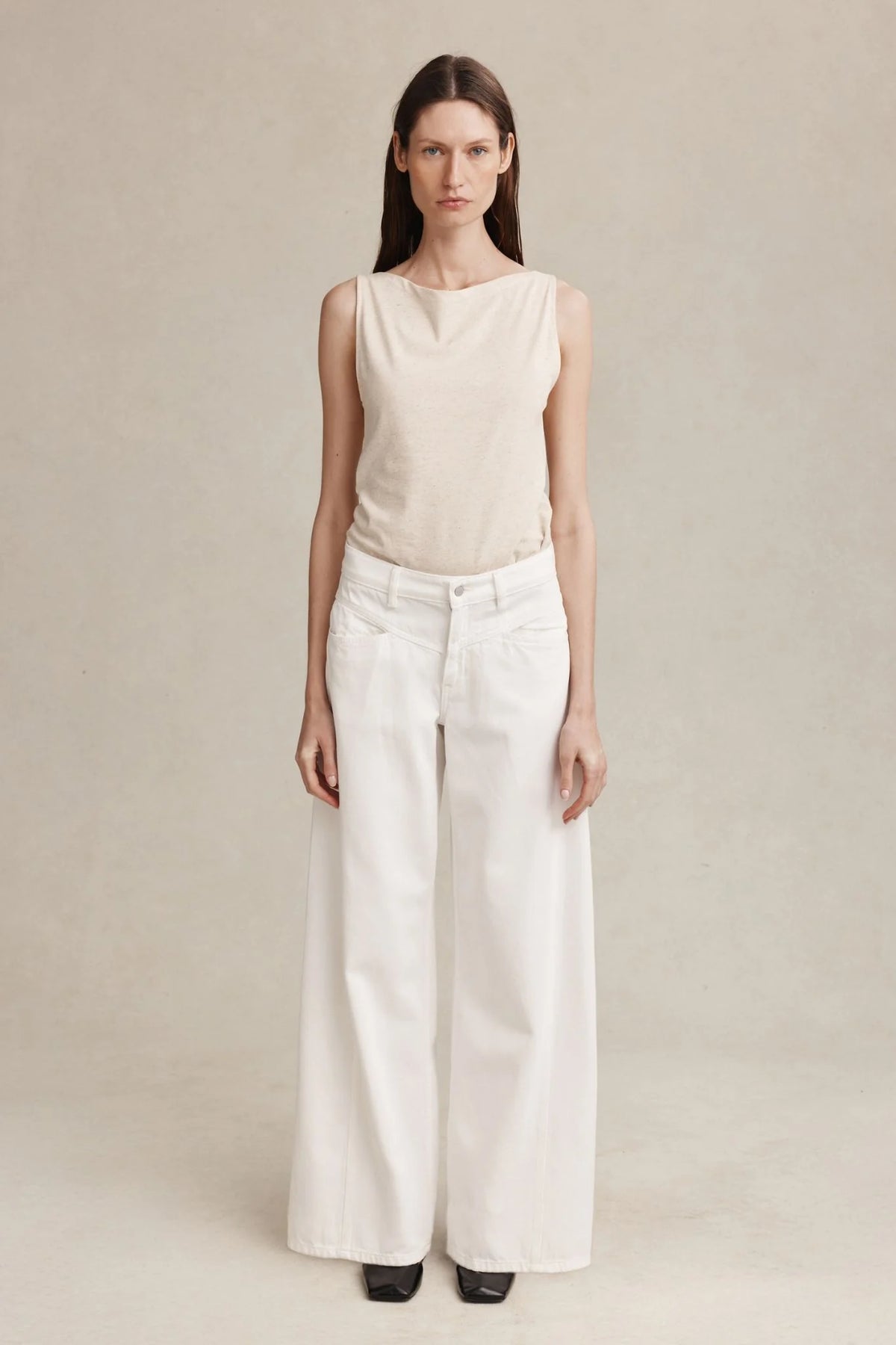 Marle Wide Cross Stitch Jean // Blanc