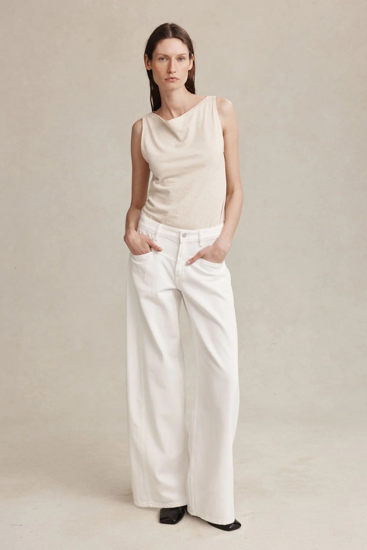 Marle Wide Cross Stitch Jean // Blanc