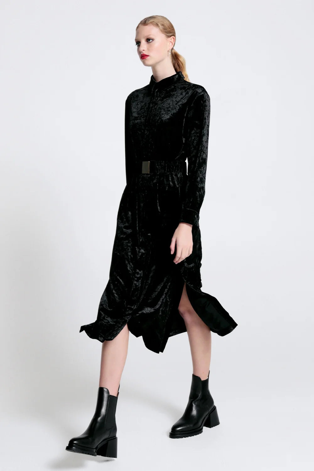 Karen Walker Electric Velvet Shirt Dress // Black