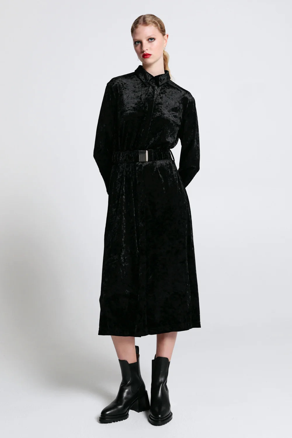 Karen Walker Electric Velvet Shirt Dress // Black