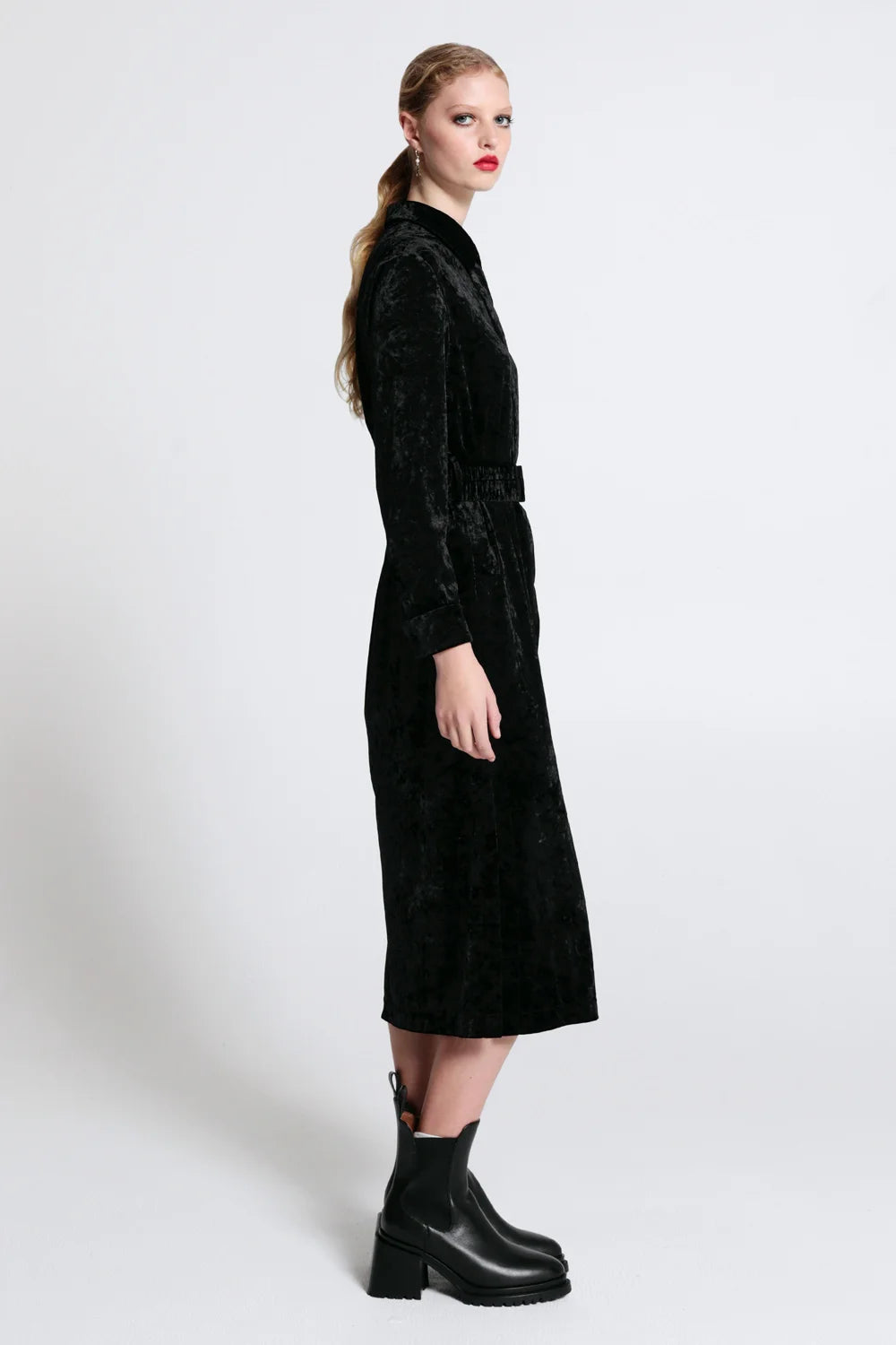 Karen Walker Electric Velvet Shirt Dress // Black