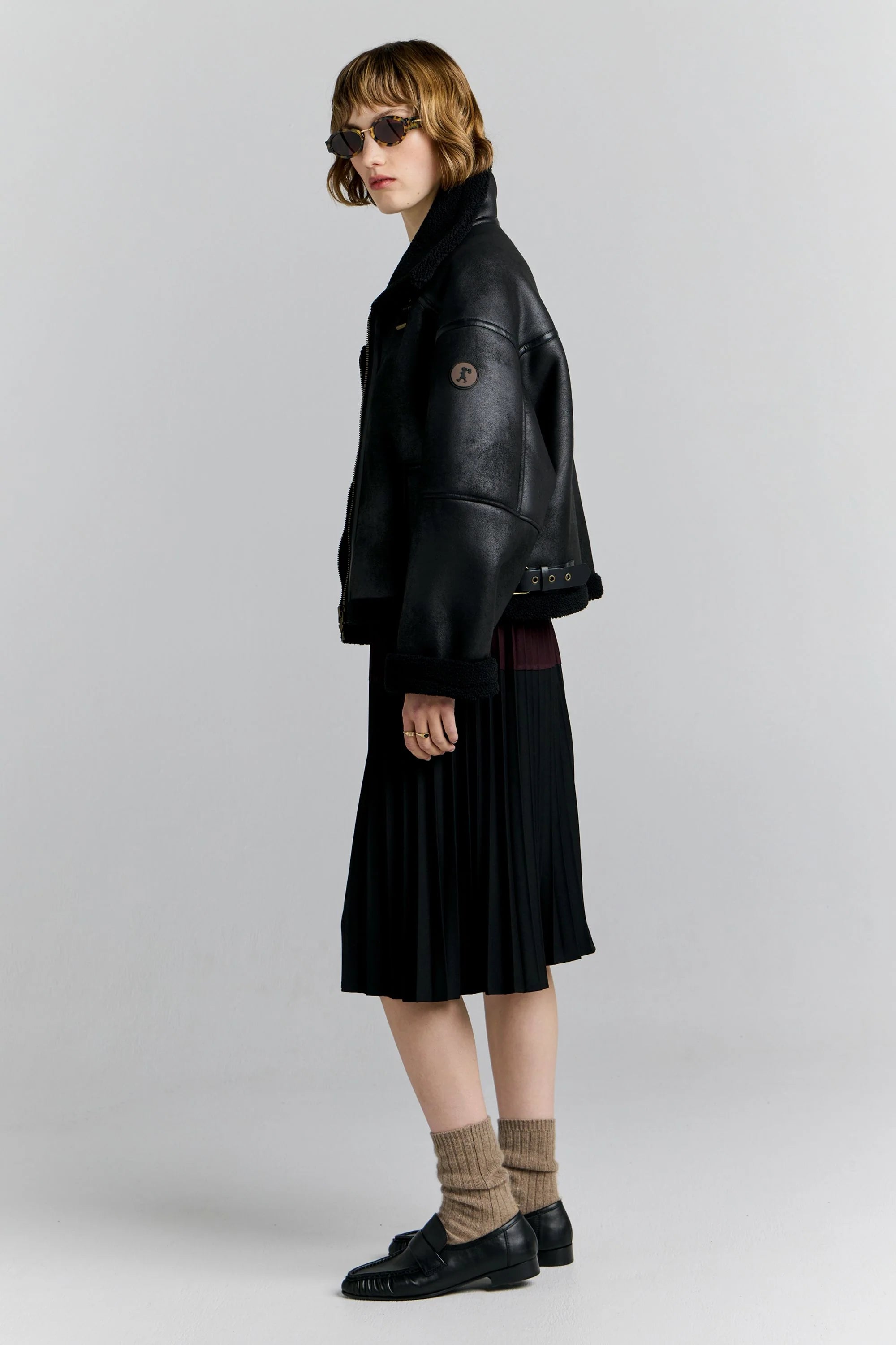 Karen Walker Cropped Aviator Jacket // Black, Brown