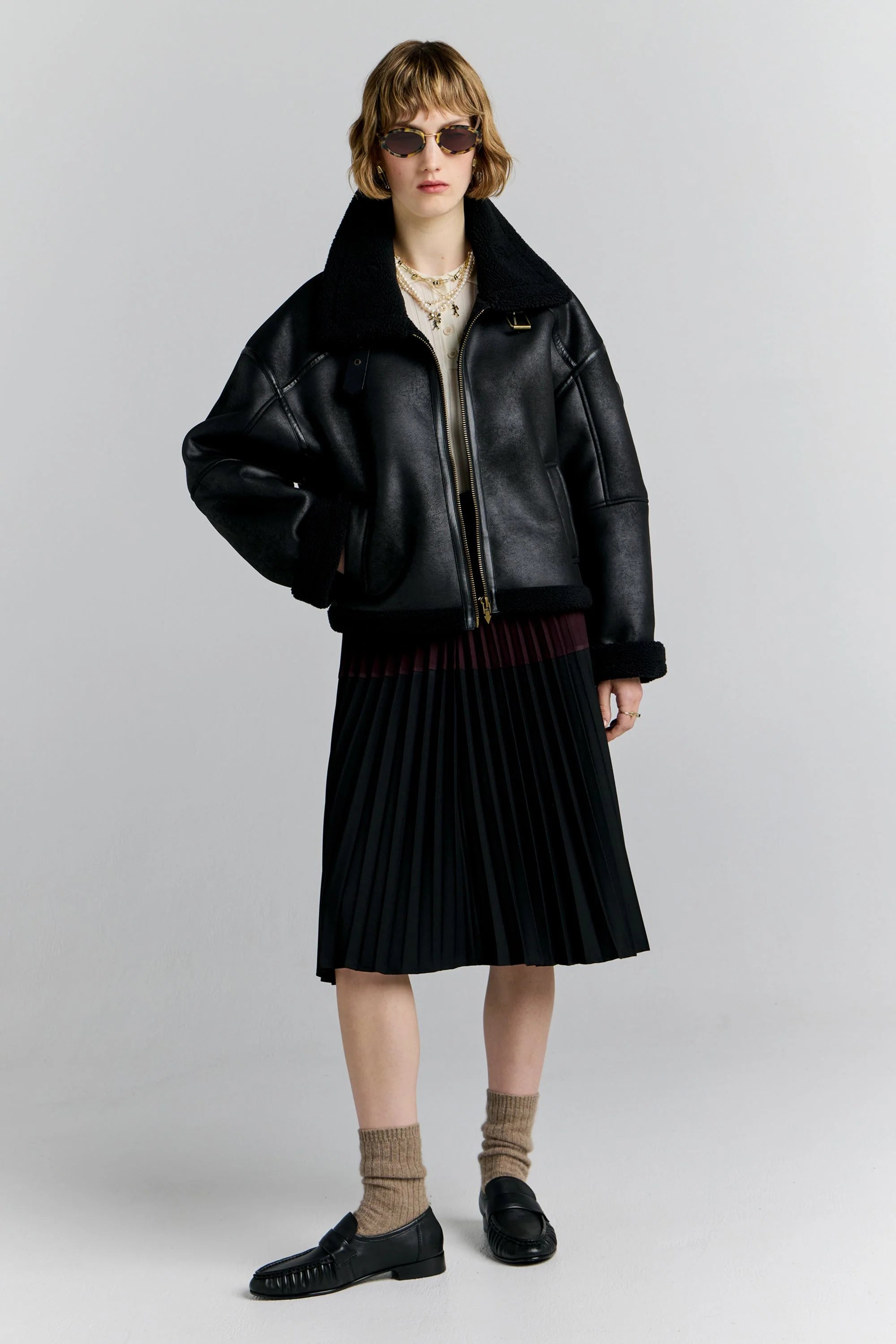 Karen Walker Cropped Aviator Jacket // Black, Brown