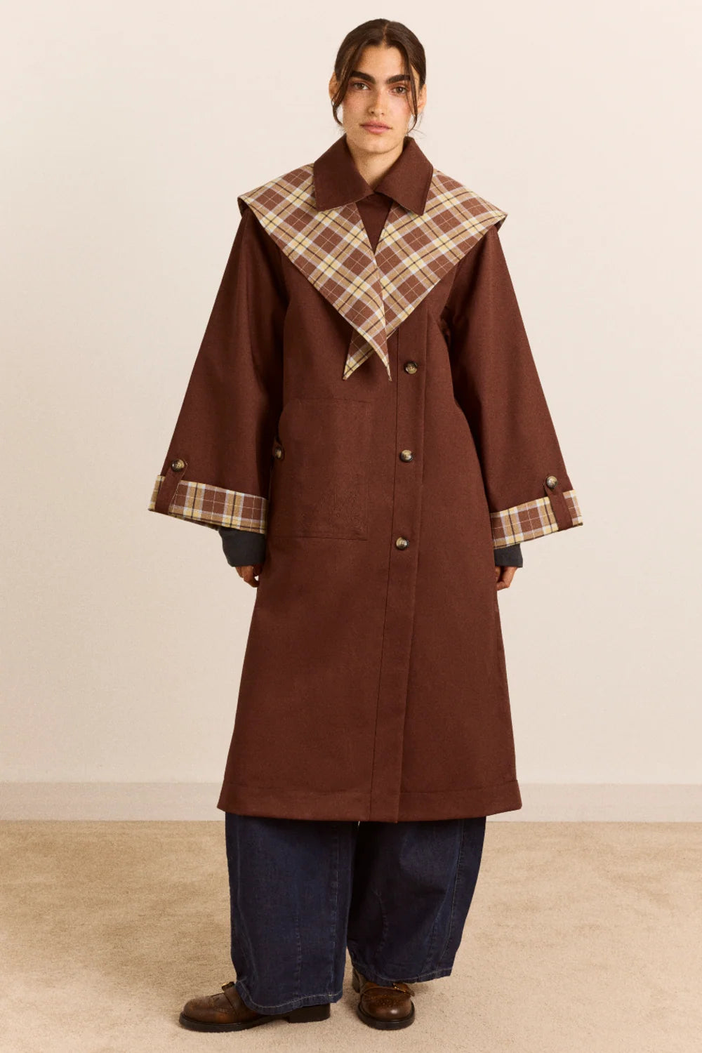 Damson Madder Reversible Longline Jerry Trench // Choc