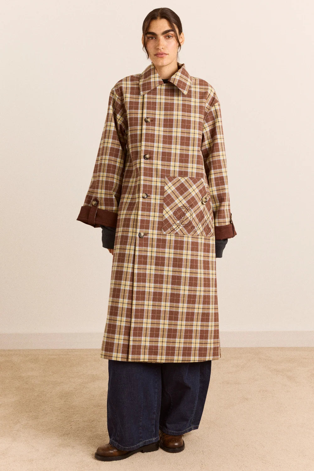 Damson Madder Reversible Longline Jerry Trench // Choc