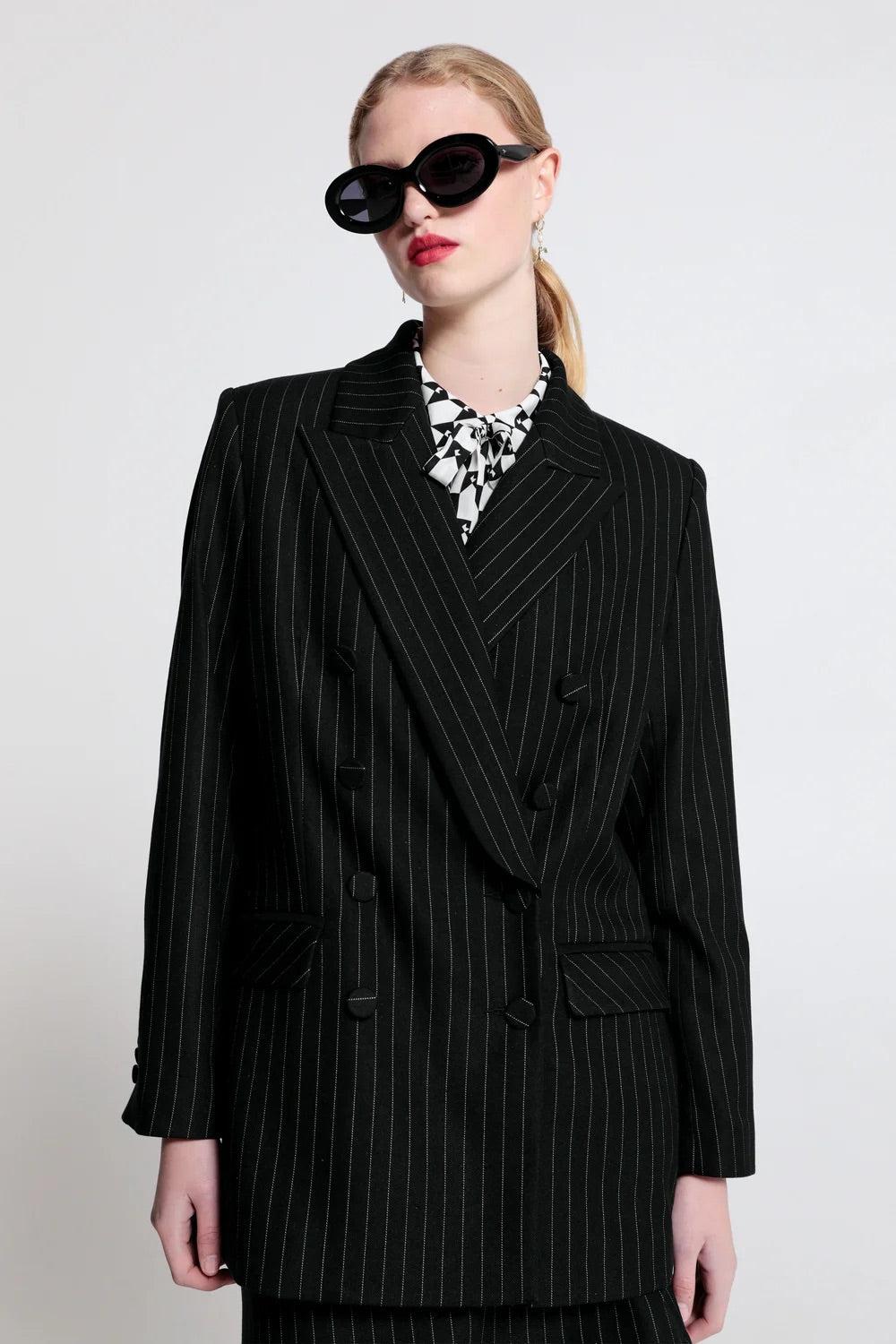 Karen Walker Kyoto Double Breasted Jacket // Pinstripe