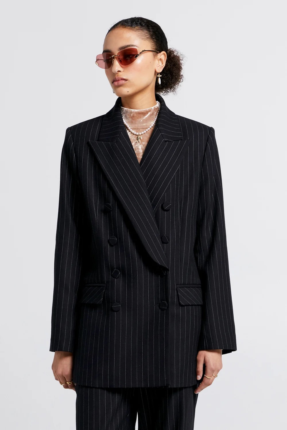 Karen Walker Kyoto Double Breasted Jacket // Pinstripe