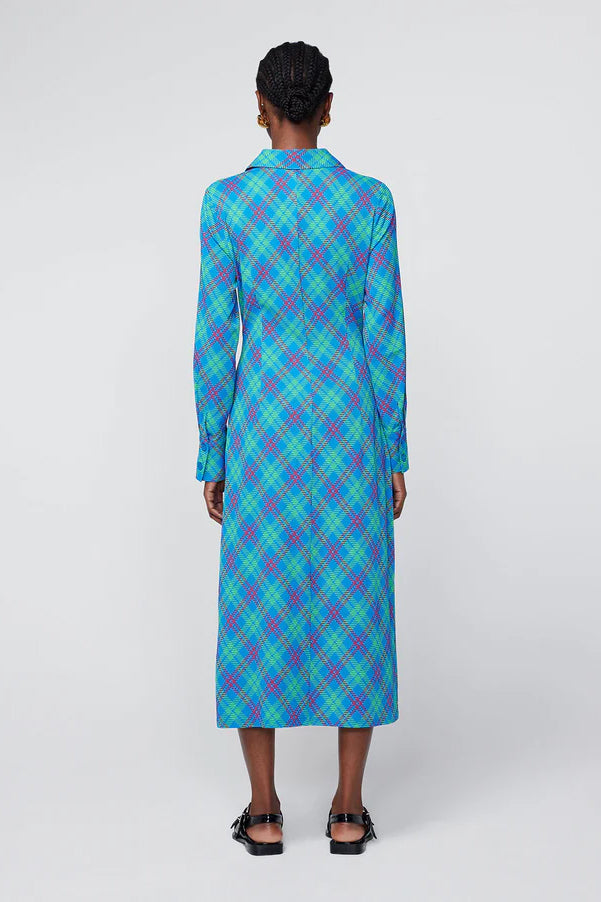 Kitri Lennox Check Ruched Shirt Dress // Blue