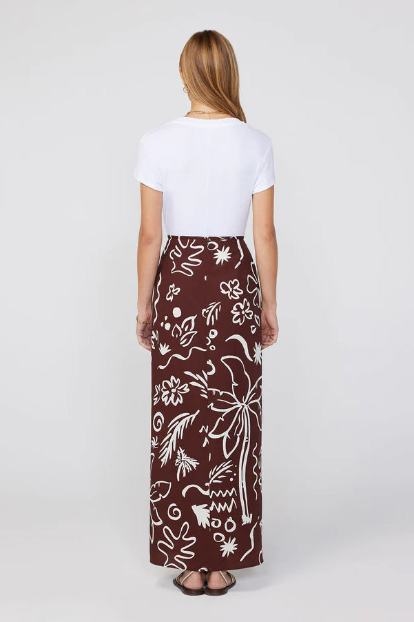 Kitri Mali Coco Palm Print Midi Skirt