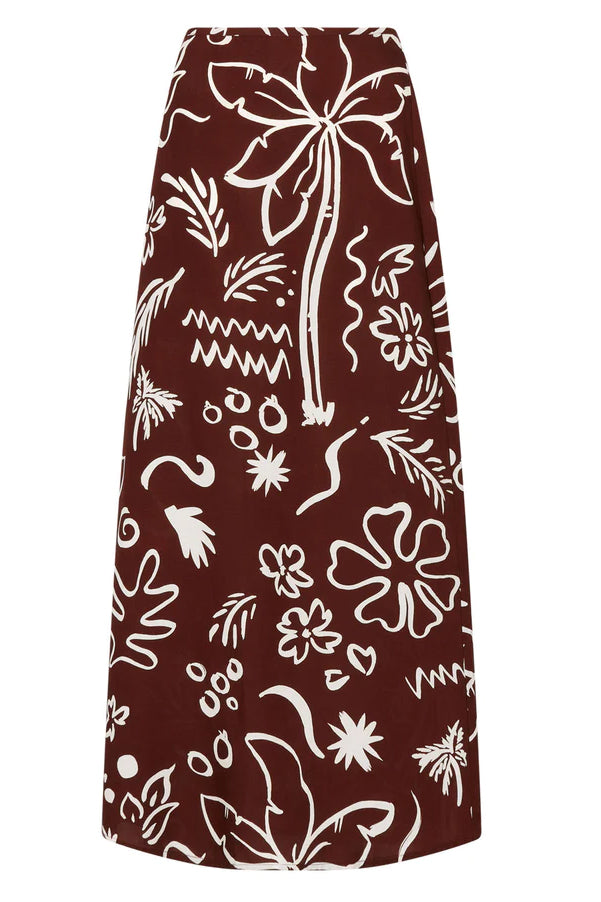 Kitri Mali Coco Palm Print Midi Skirt