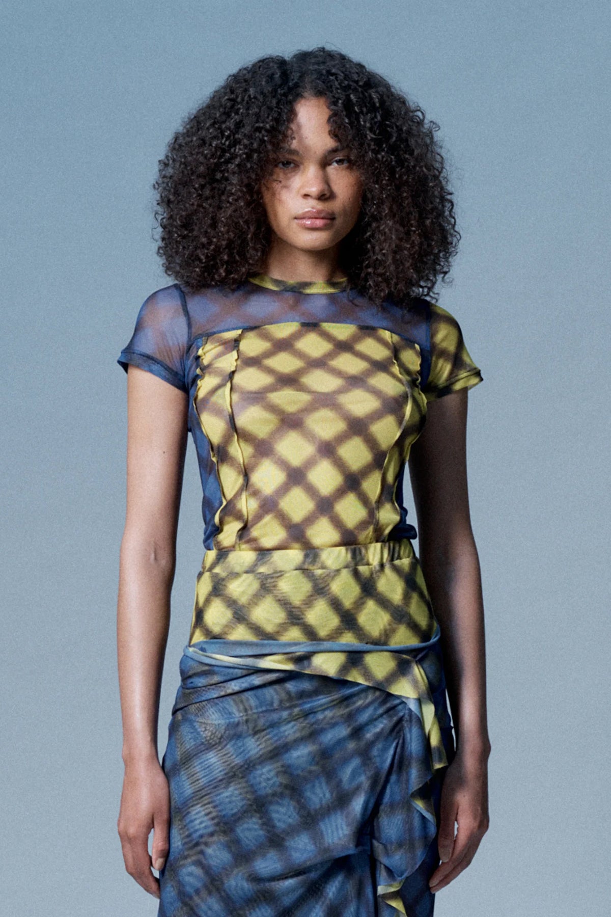 Verner Criss Cross Tee // Blue & Yellow