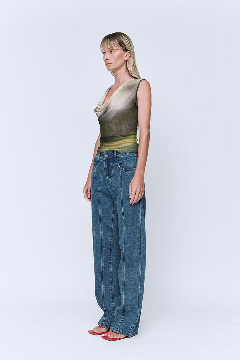 Wynn Hamlyn Cowl Silk Mesh Tank // Acid Forest