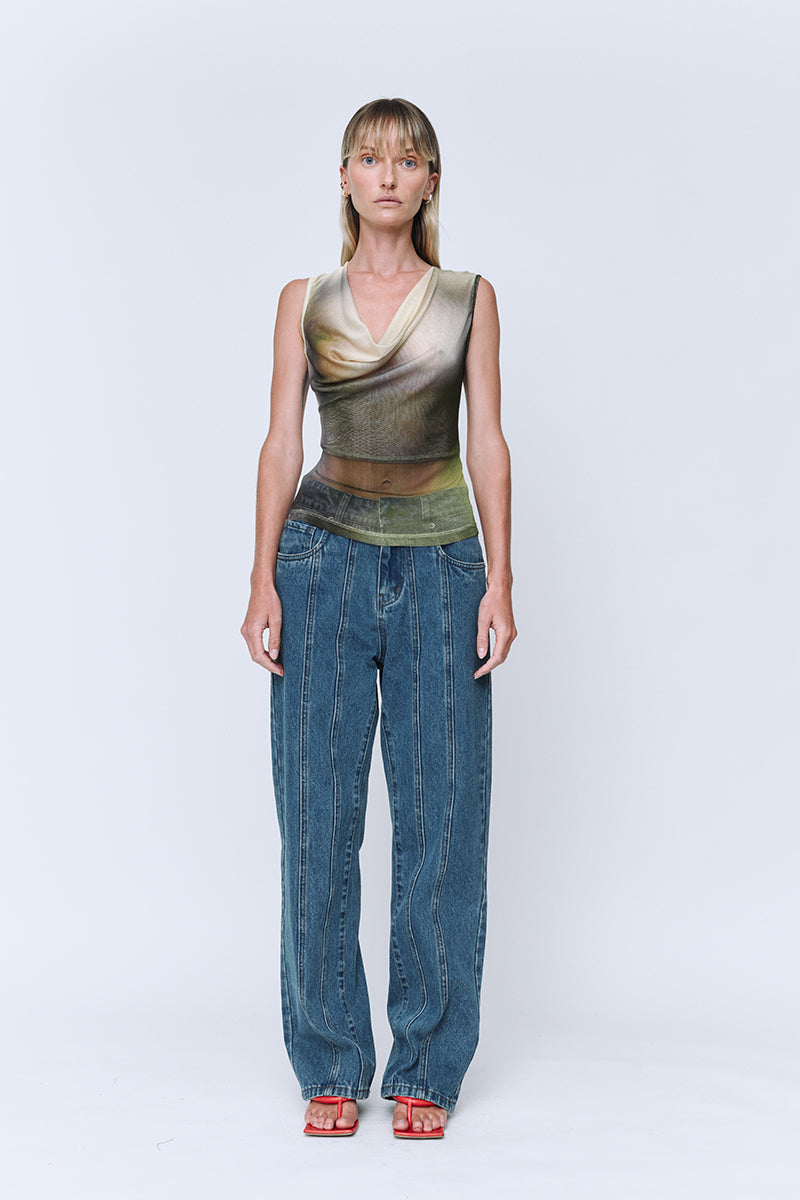 Wynn Hamlyn Cowl Silk Mesh Tank // Acid Forest