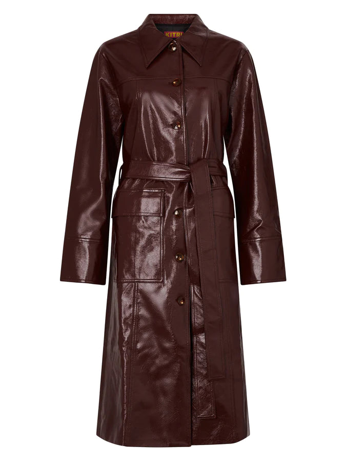Kitri Dominique Chocolate Vinyl Coat // Chocolate