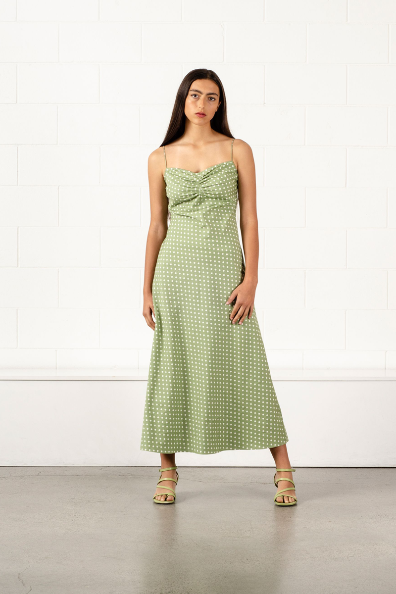 Penny Sage Philomena Dress // Sage Polka Dot