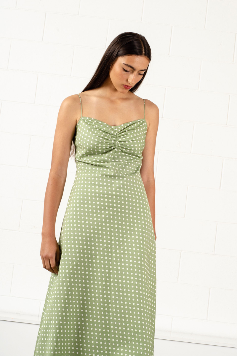 Penny Sage Philomena Dress // Sage Polka Dot