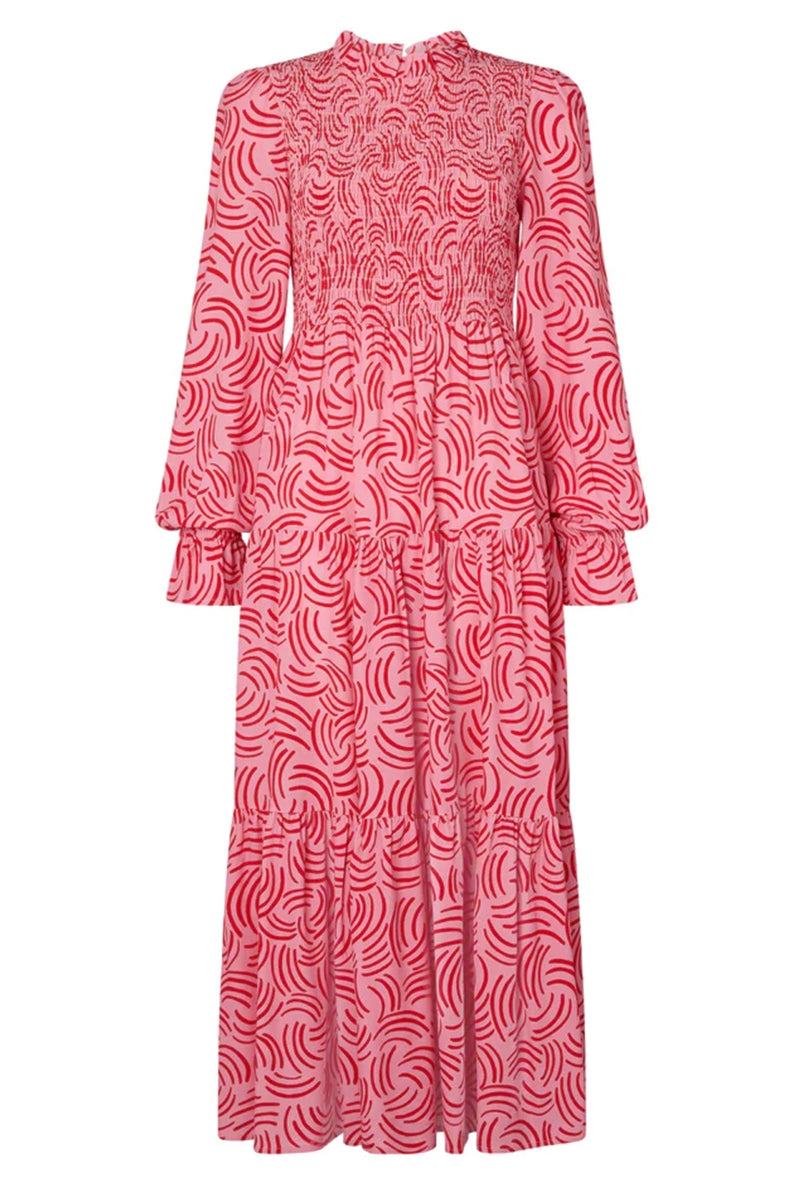 Kitri Betsy Pink Geo Shirred Dress