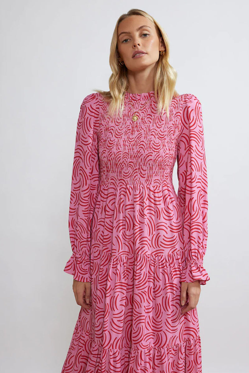 Kitri Betsy Pink Geo Shirred Dress