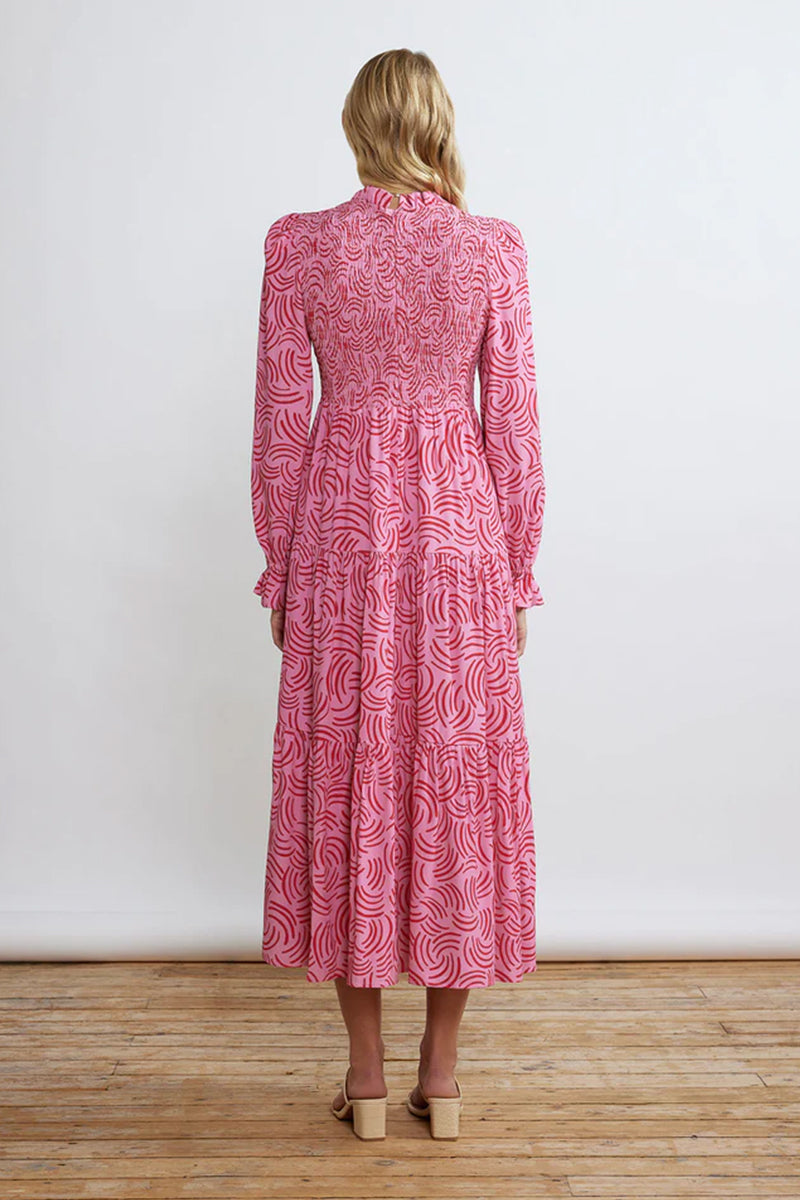 Kitri Betsy Pink Geo Shirred Dress