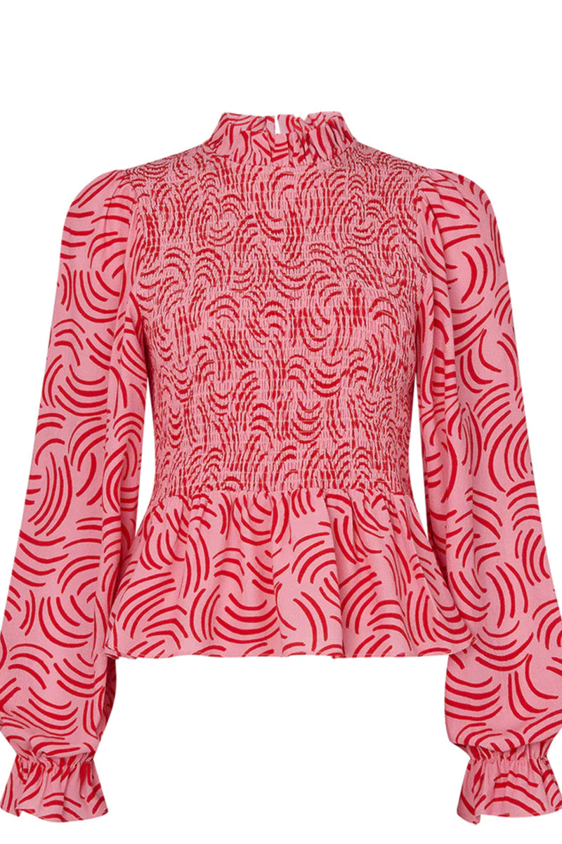 Kitri Darcie Pink Geo Shirred Top