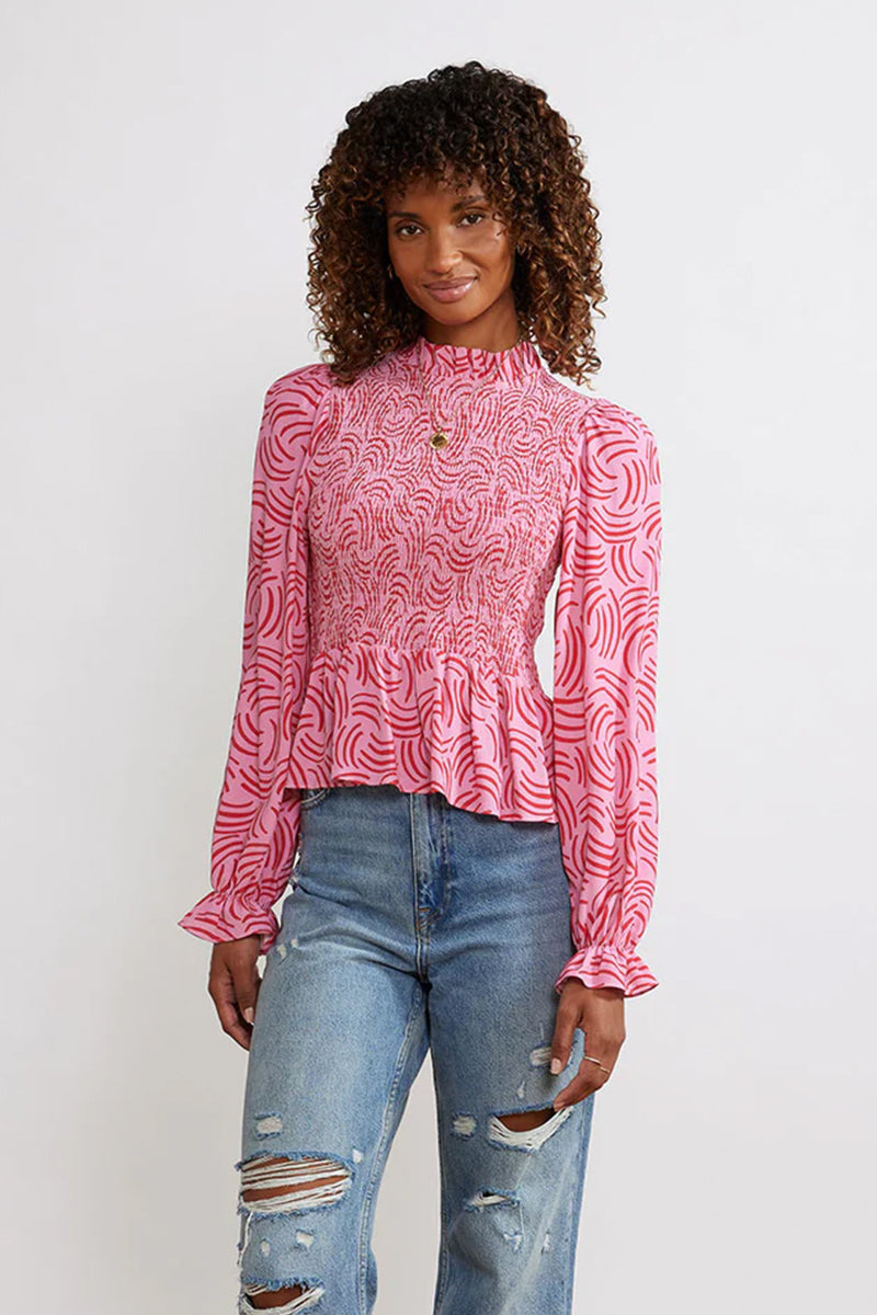 Kitri Darcie Pink Geo Shirred Top