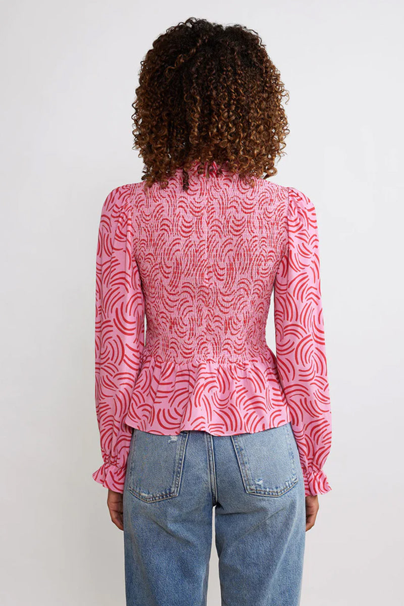 Kitri Darcie Pink Geo Shirred Top
