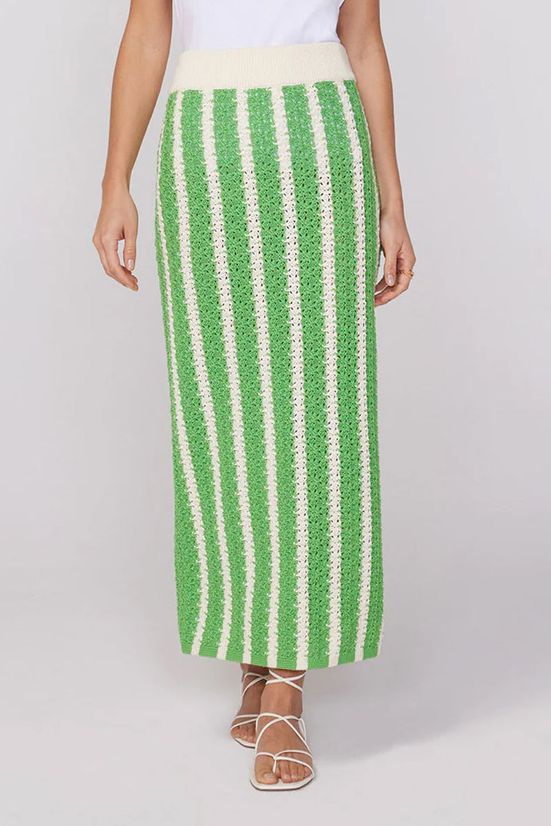 Kitri Delphine Midi Skirt // Green Stripe Knit