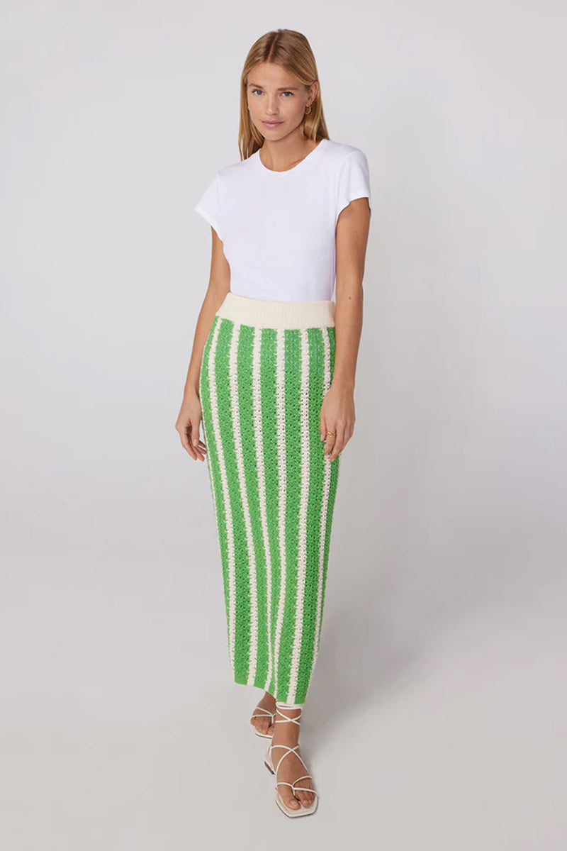 Kitri Delphine Midi Skirt // Green Stripe Knit
