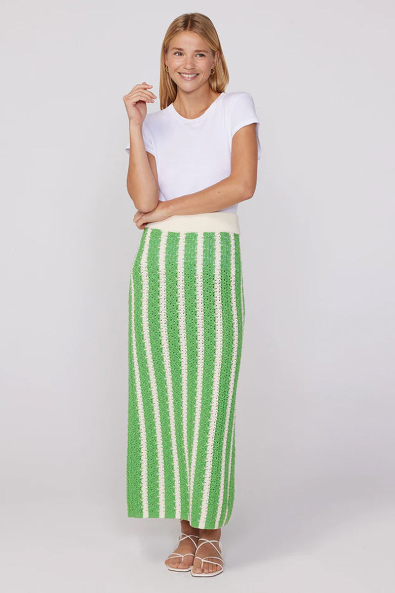 Kitri Delphine Midi Skirt // Green Stripe Knit
