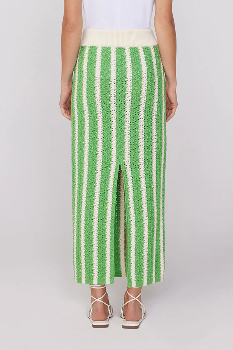 Kitri Delphine Midi Skirt // Green Stripe Knit