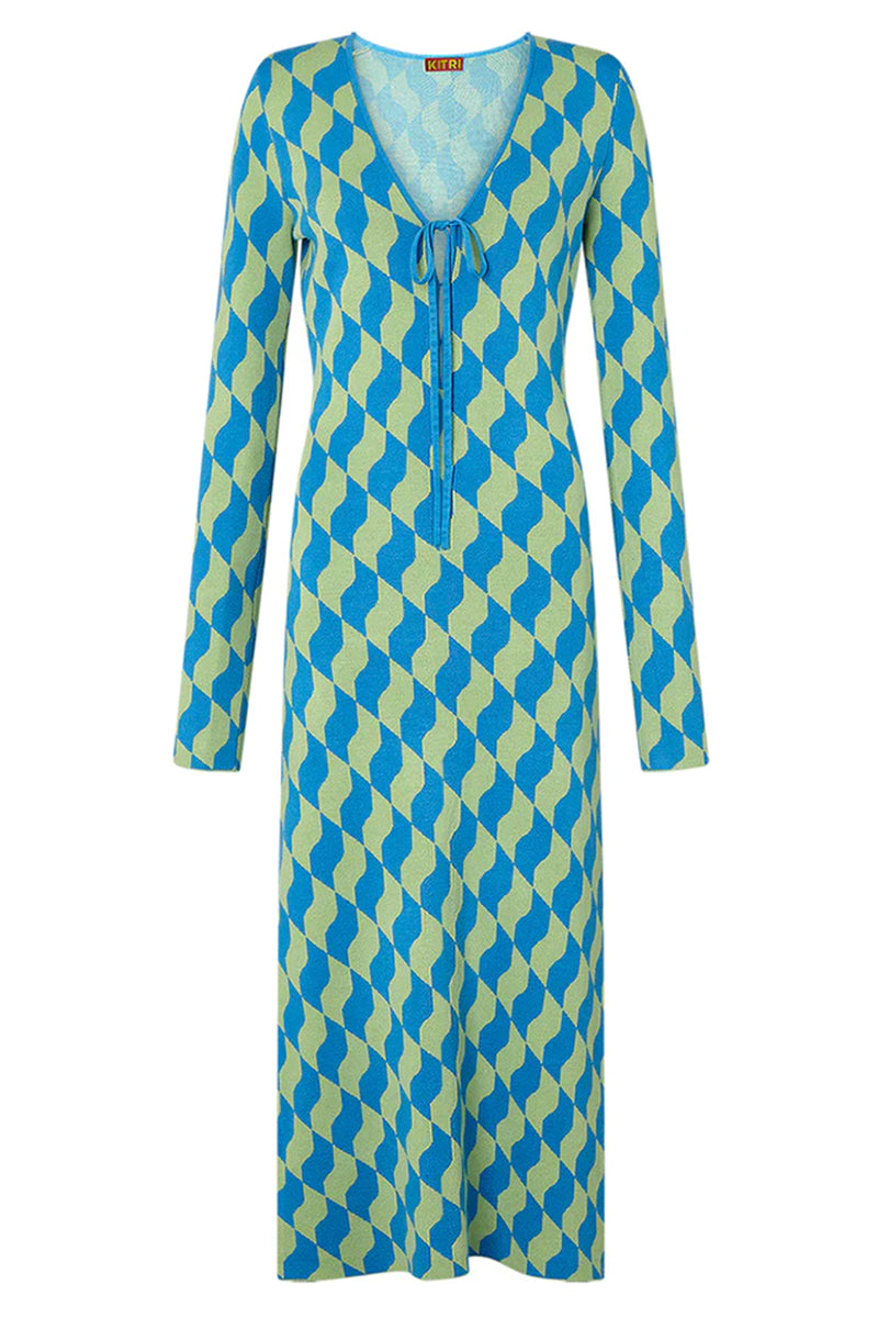 Kitri Leah Green Wavy Tile Knit Dress